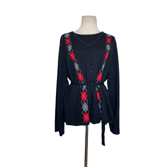 Sag Harbor black buttoned belted cardigan with attached top size XL - Picture 2 of 7